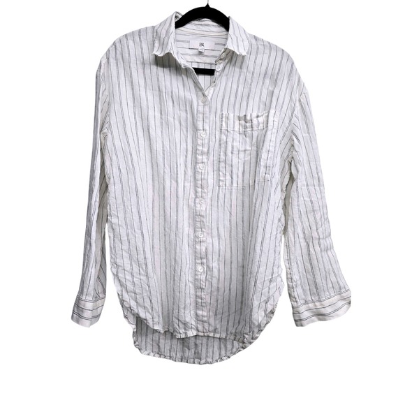 Banana Republic Linen Stripe Button Up Shirt XS Coastal Grandmother Minimalist - Picture 5 of 9